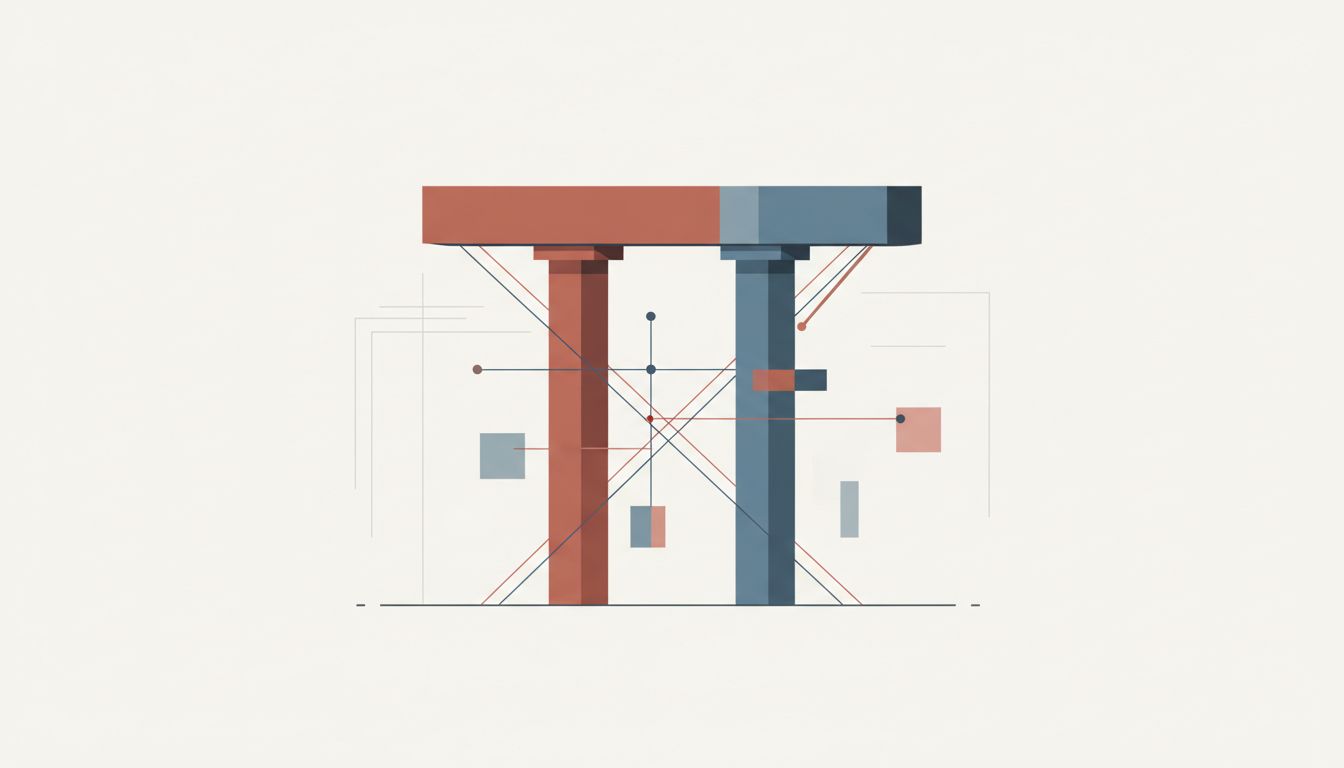 Abstract diagram of two parallel support structures holding up a shared organizational layer
