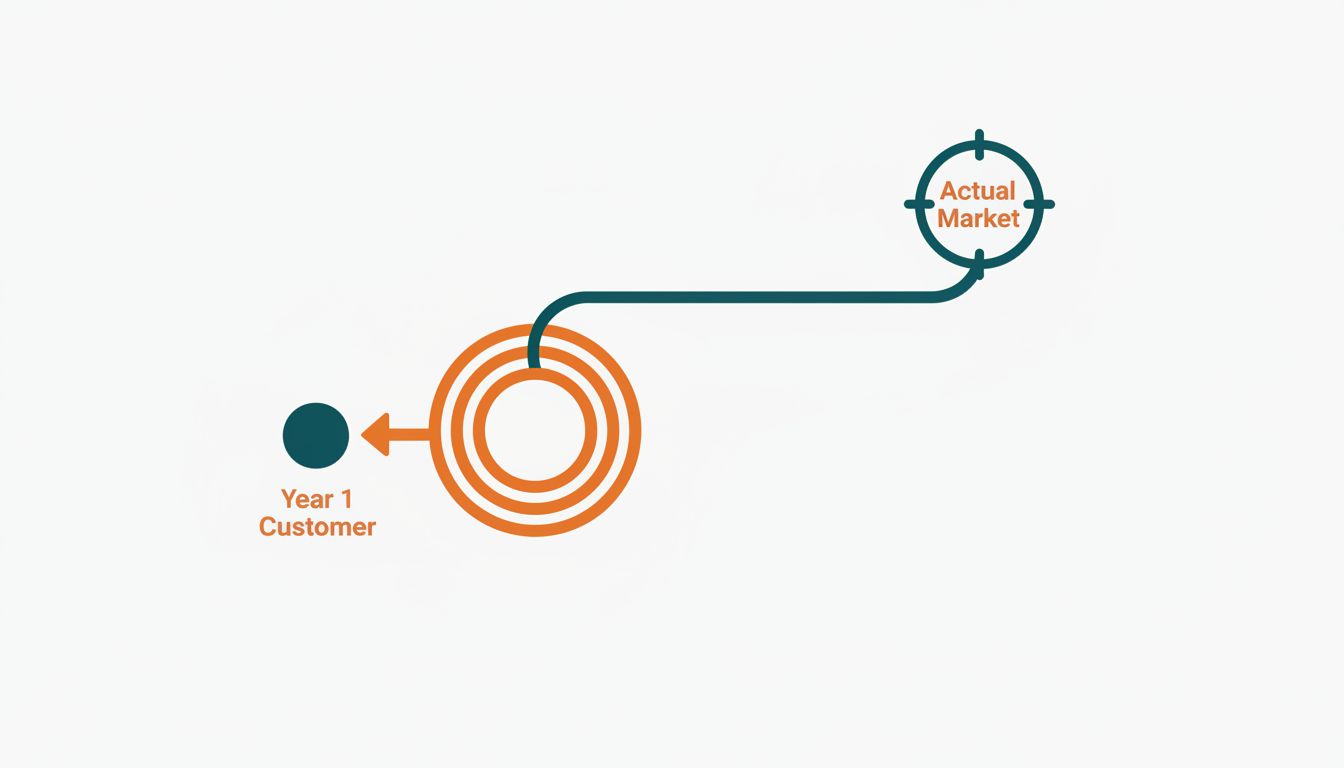 Diagram showing how early customer optimization can diverge from long-term target market