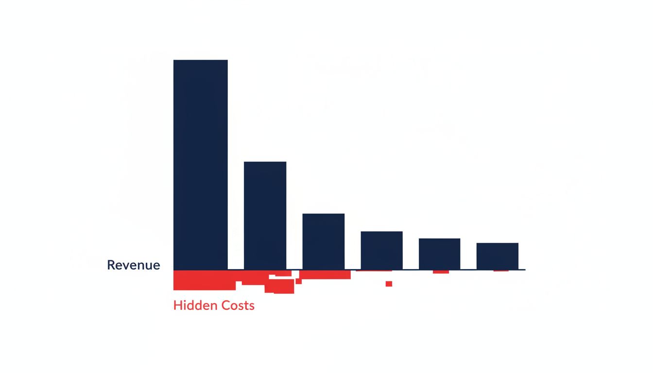 Bar chart showing large customer revenue alongside hidden true costs that nearly cancel it out