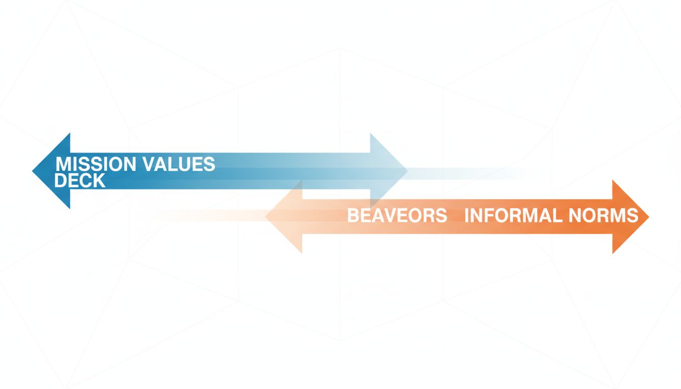 Diagram contrasting how stated culture fades while practiced norms solidify over time