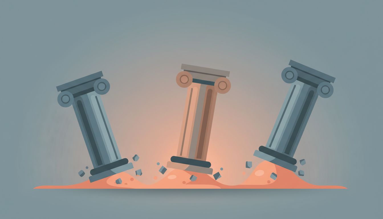 Illustration of three unstable pricing tier columns suggesting a flawed pricing structure