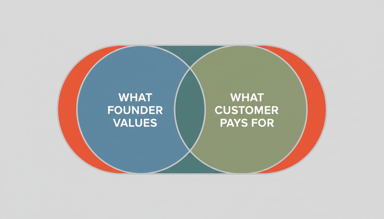 Diagram showing the gap between founder-perceived value and customer willingness to pay