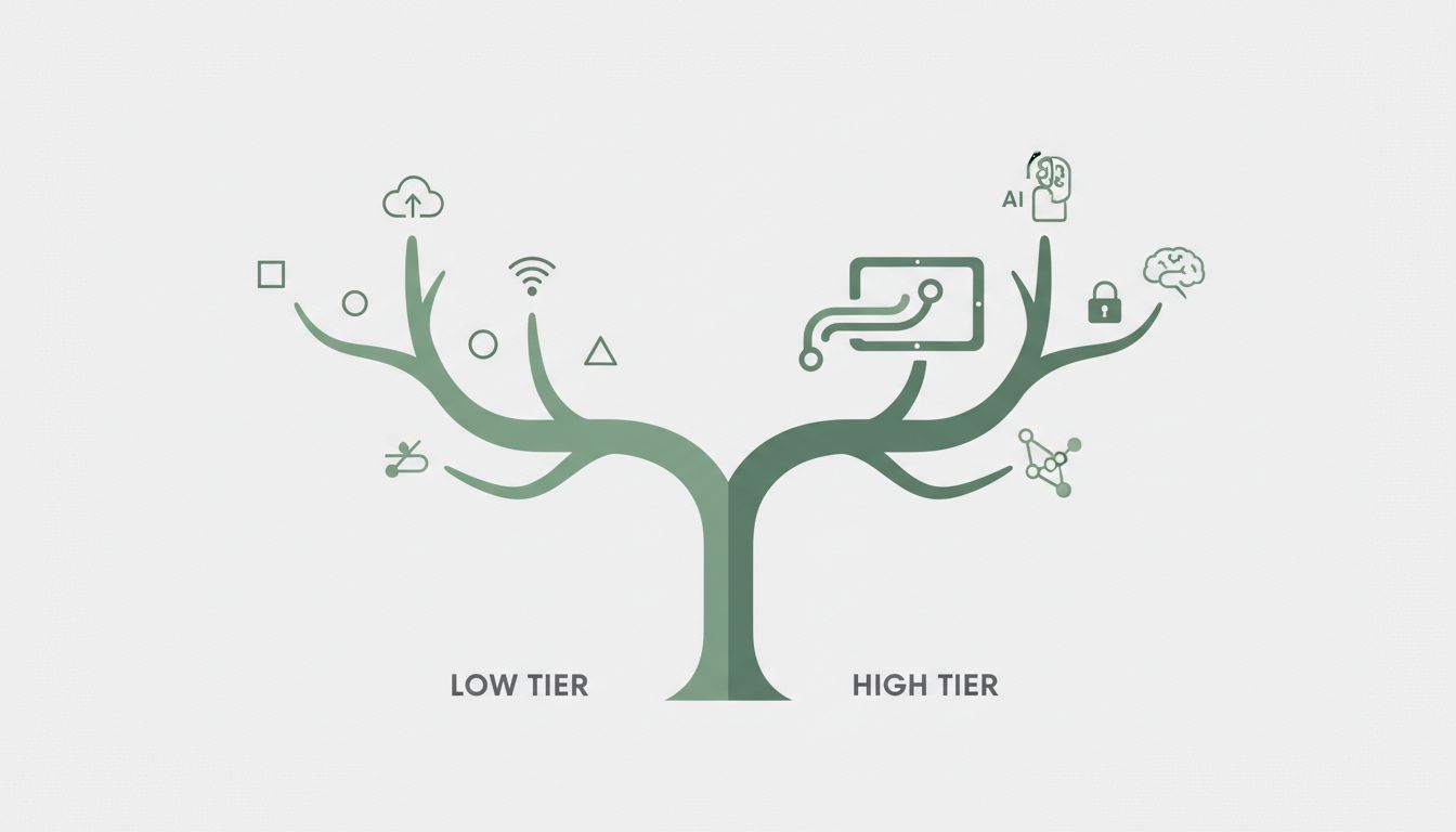 Two diverging product evolution paths growing from a single pricing decision point
