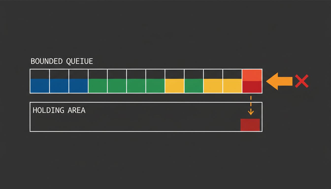 Diagram of a bounded queue with finite capacity, illustrating task prioritization by constraint