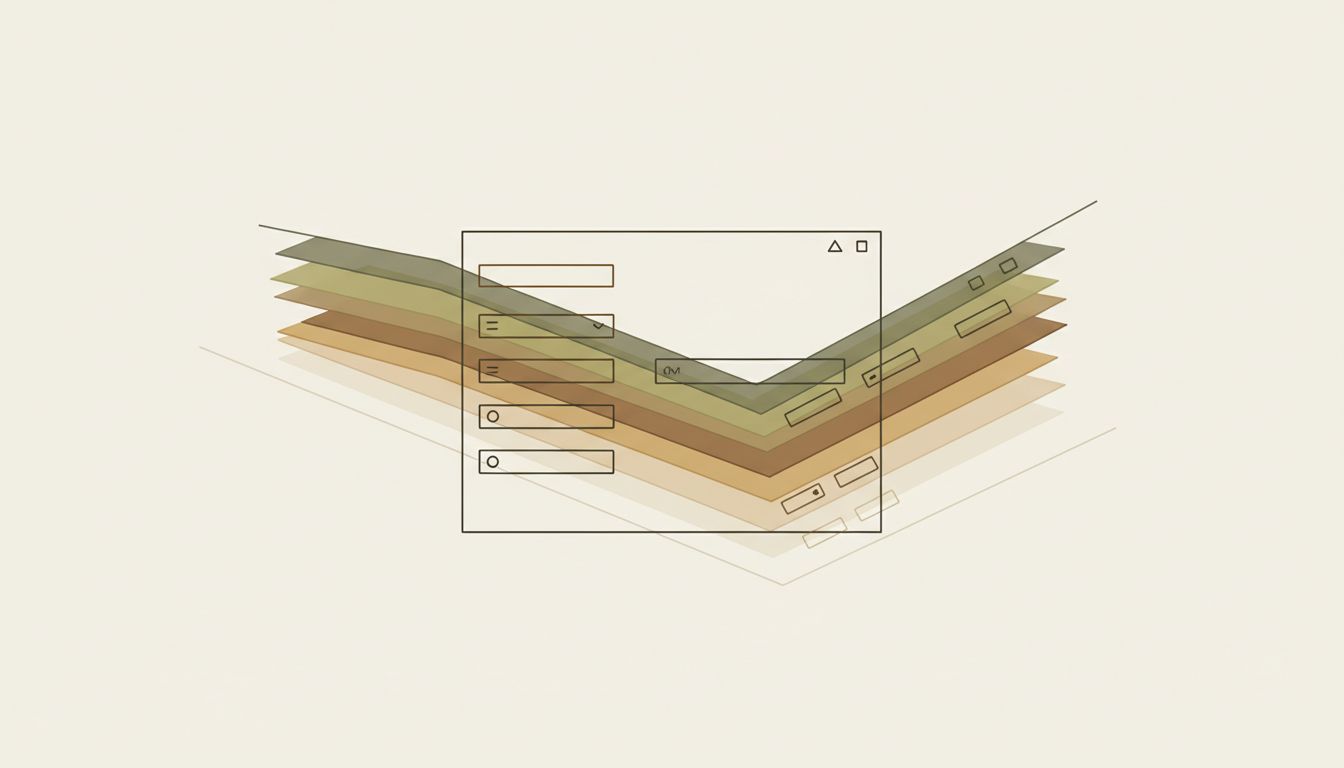 Ghost outlines of deleted interface elements visible beneath a clean minimal product surface