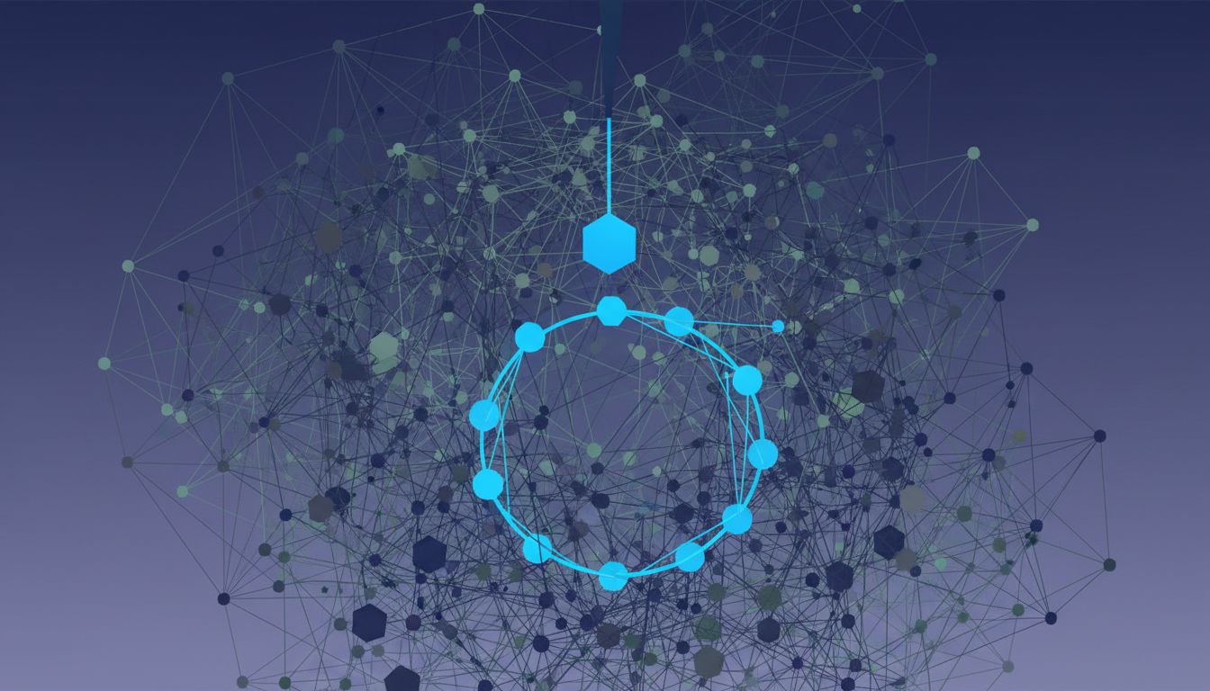 Network diagram showing how removing one node simplifies the connections between surrounding nodes