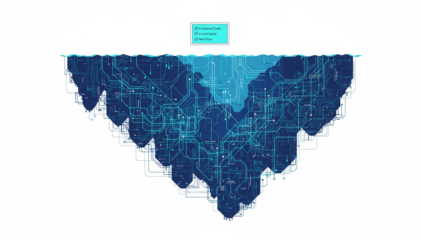 Iceberg diagram showing committed tasks above the surface and a vast network of uncaptured work below