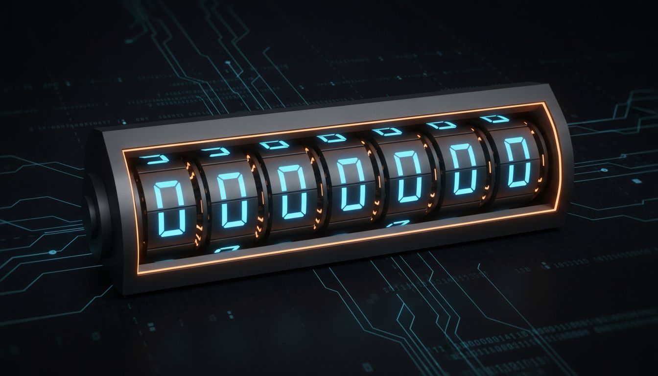 A mechanical counter rolling over from maximum value back to zero
