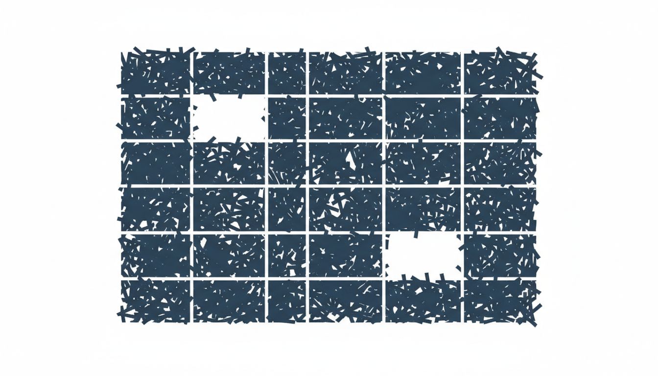 A calendar grid almost entirely filled with meeting blocks, leaving almost no open time