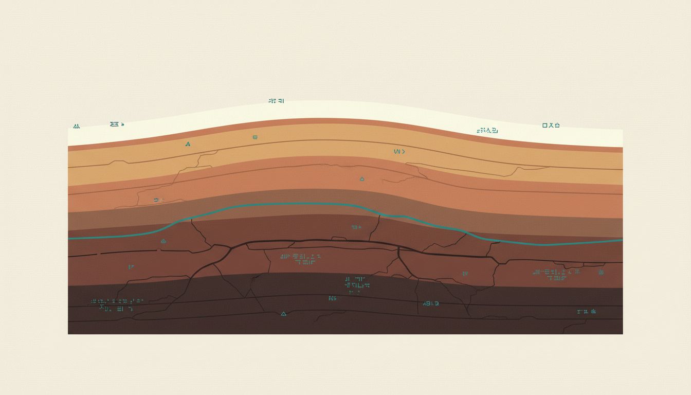 Illustration of sediment layers representing accumulated layers of legacy code in a codebase over time