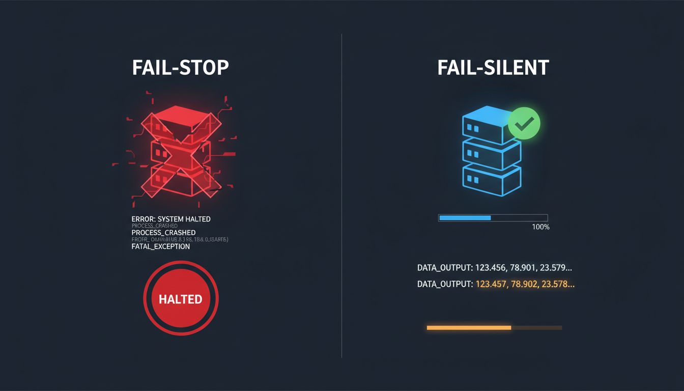 Side-by-side comparison of fail-stop and fail-silent system behavior