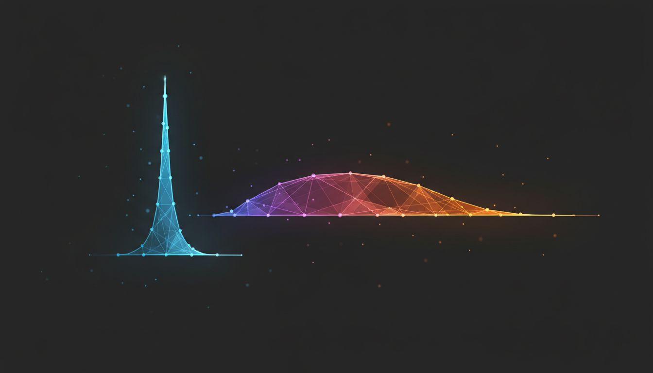 Two contrasting probability distribution curves illustrating how temperature reshapes token probability mass