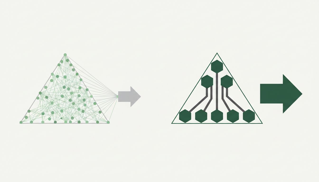 Diagram contrasting coordination overhead of large junior teams versus smaller senior teams