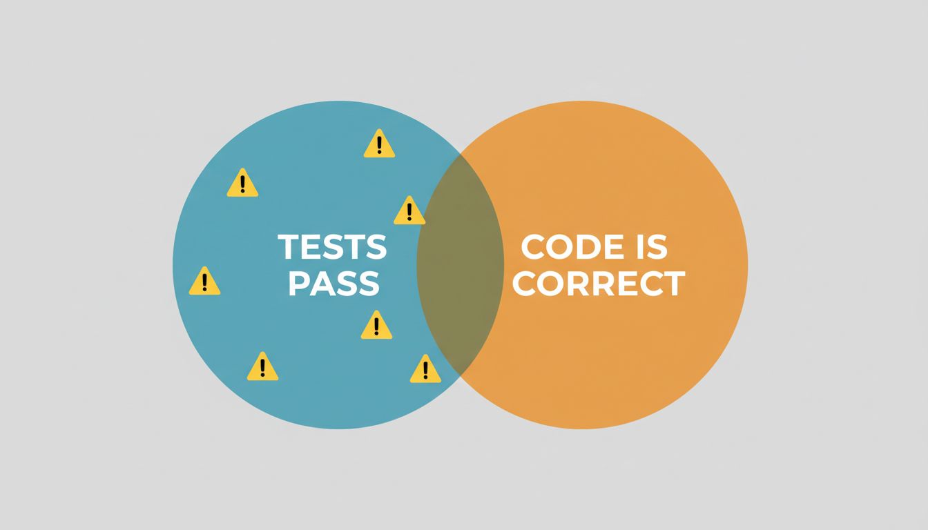 Venn diagram showing the gap between passing tests and correct code