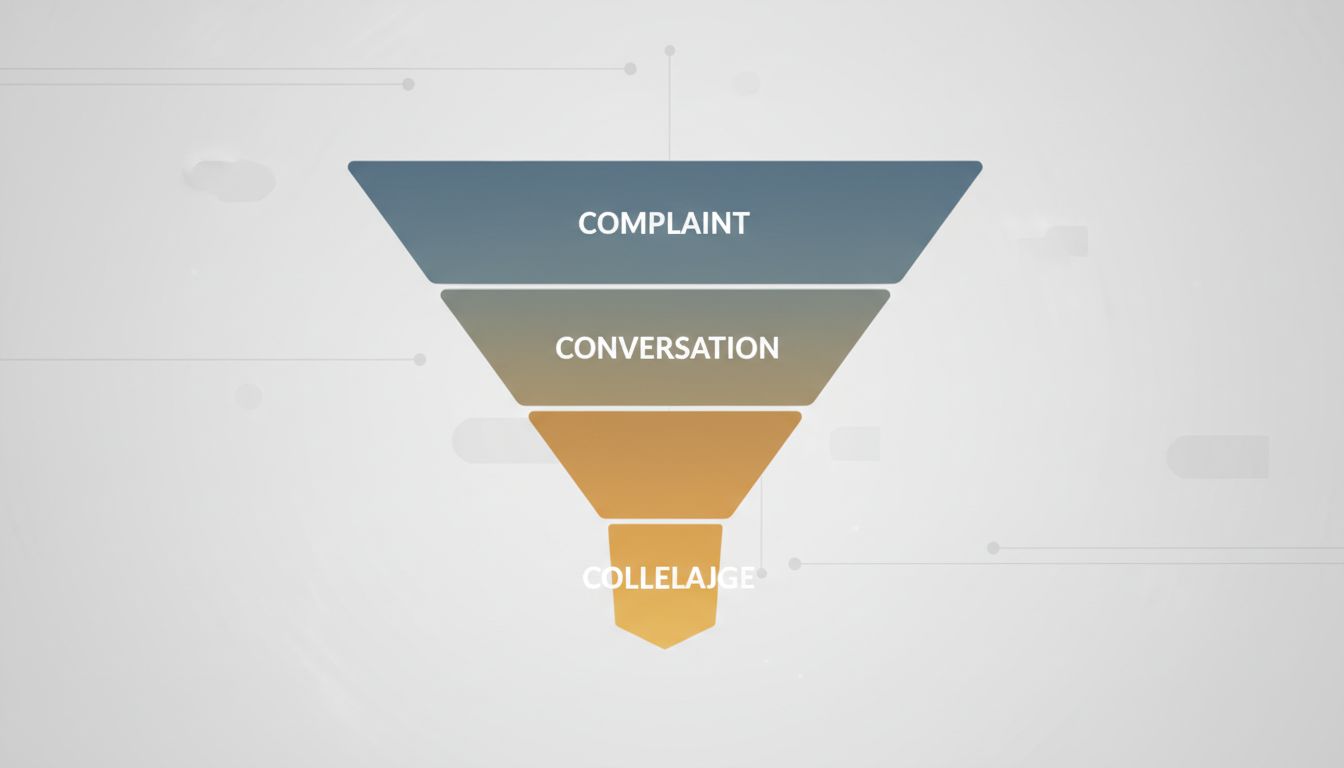 Funnel diagram showing the path from customer complaint to employee