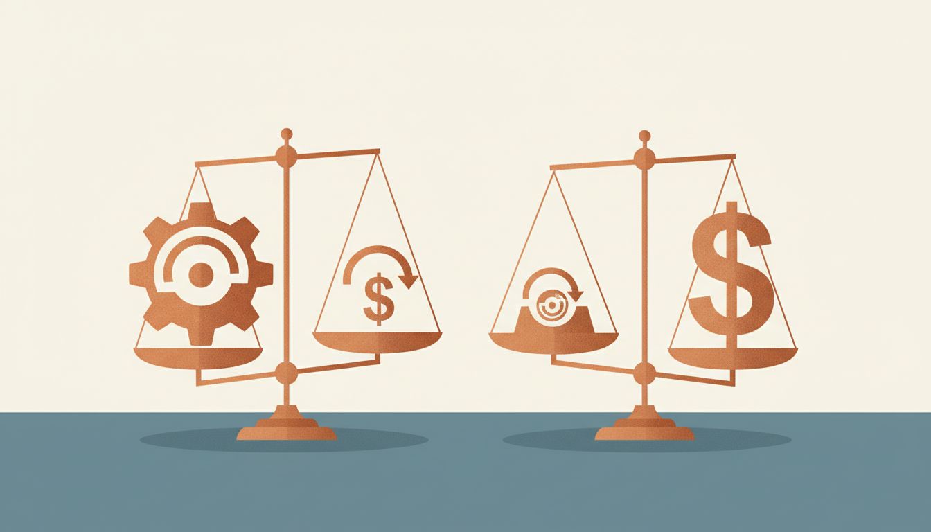 Two balance scales comparing salary cost against engineering output, illustrating that the two are not the same measure