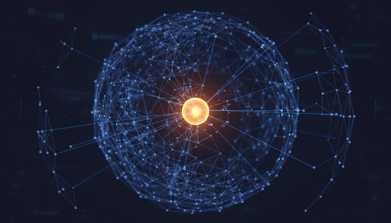 A central glowing node beginning to drift away from an interconnected network
