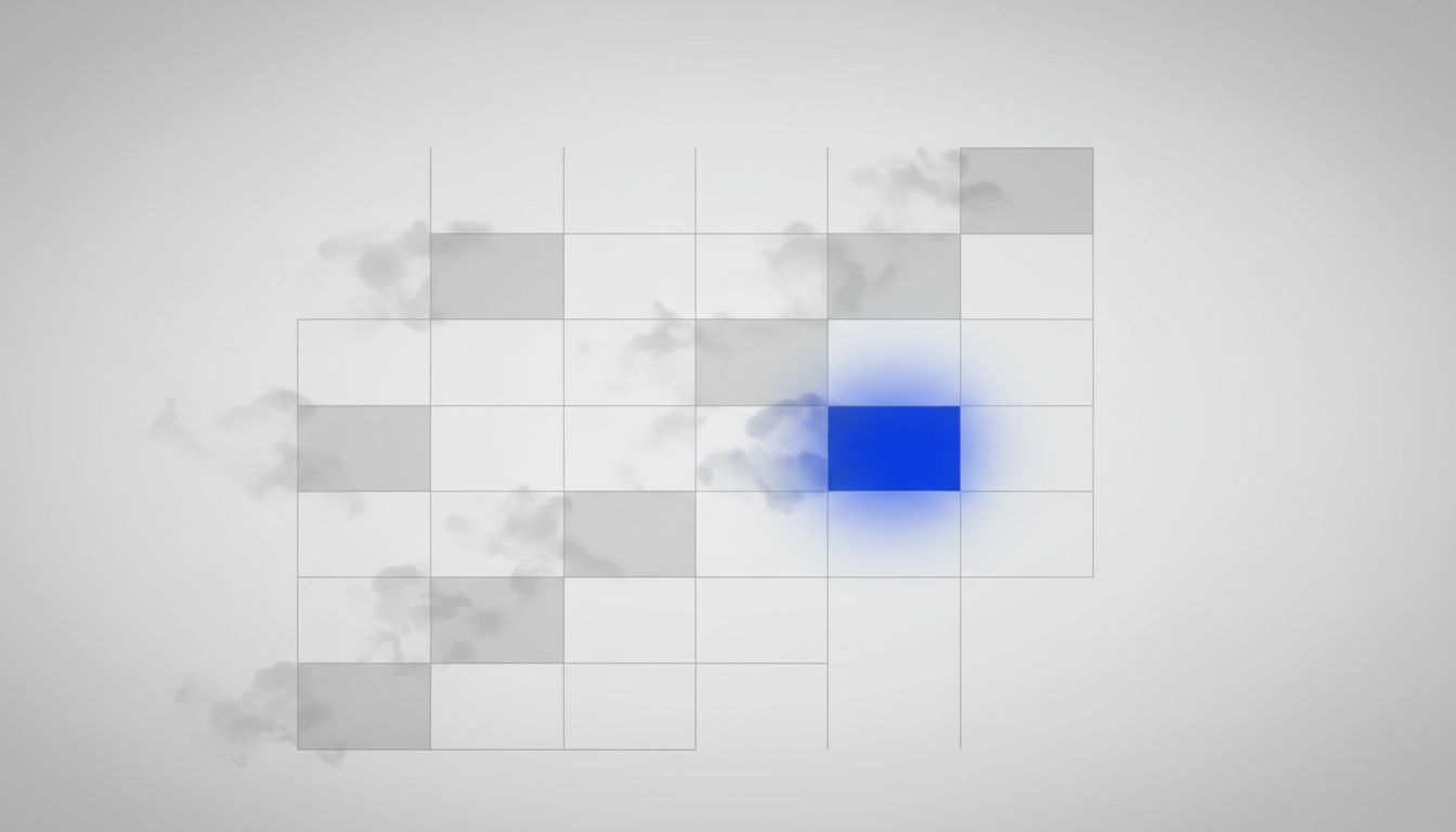 Abstract calendar showing fragmented meeting blocks dissolving to reveal a single block of protected focus time
