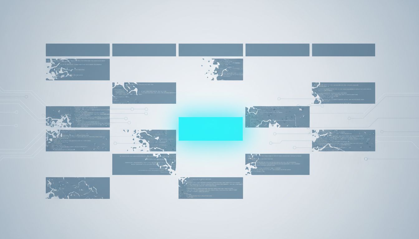 A calendar grid where recurring meeting blocks appear faded and decayed, with one bright block representing focused work
