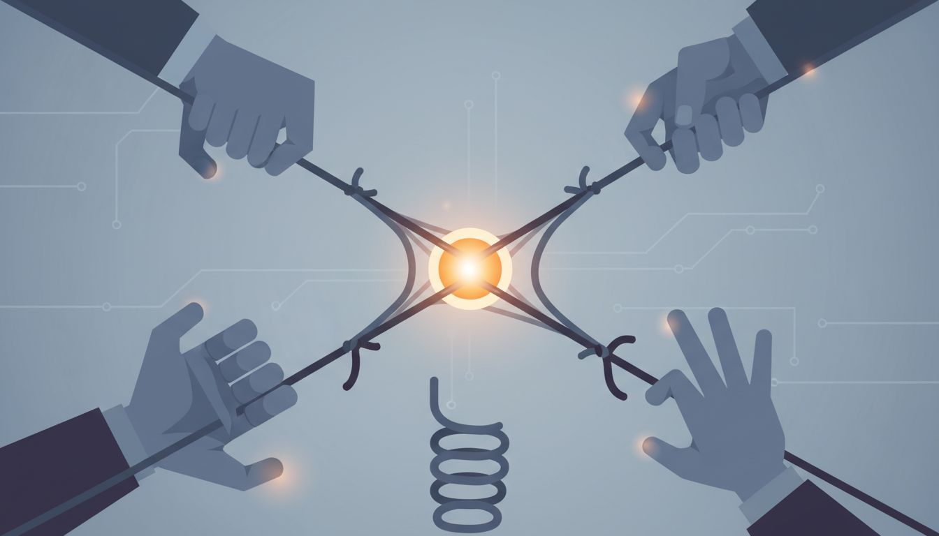 Abstract illustration of a startup product being pulled in competing directions by different customer demands