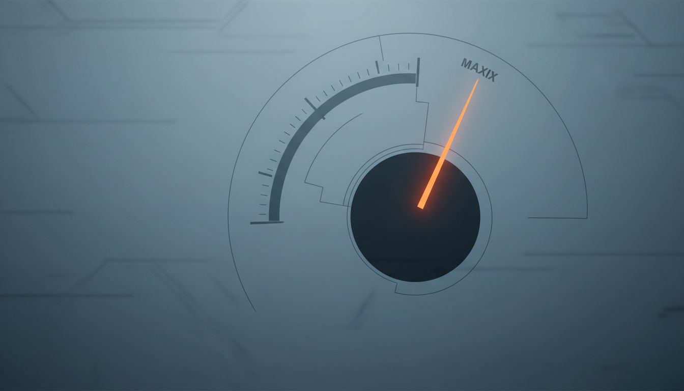 A confidence gauge with its needle pointing to nothing, illustrating maximum confidence with no underlying truth