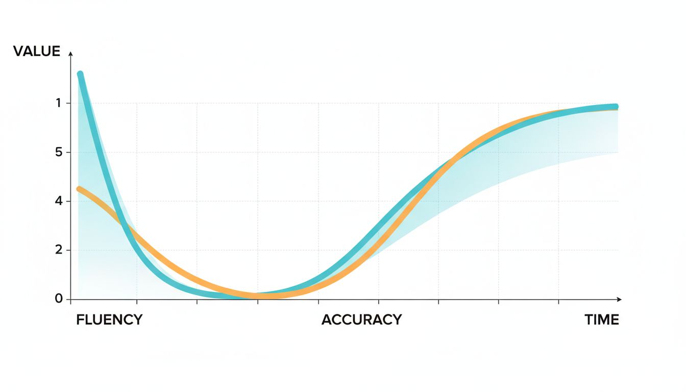 Chart showing fluency and accuracy as diverging curves, with the gap widening as model capability increases