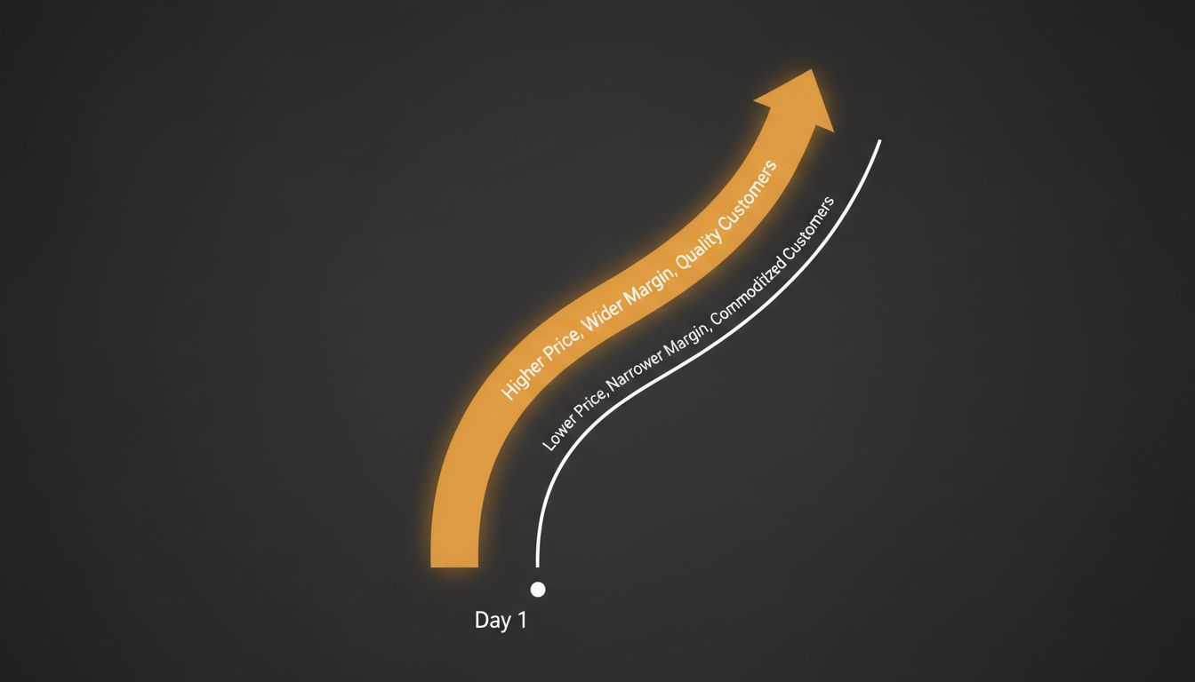 Diagram showing how pricing decisions at launch diverge into different business trajectories over time
