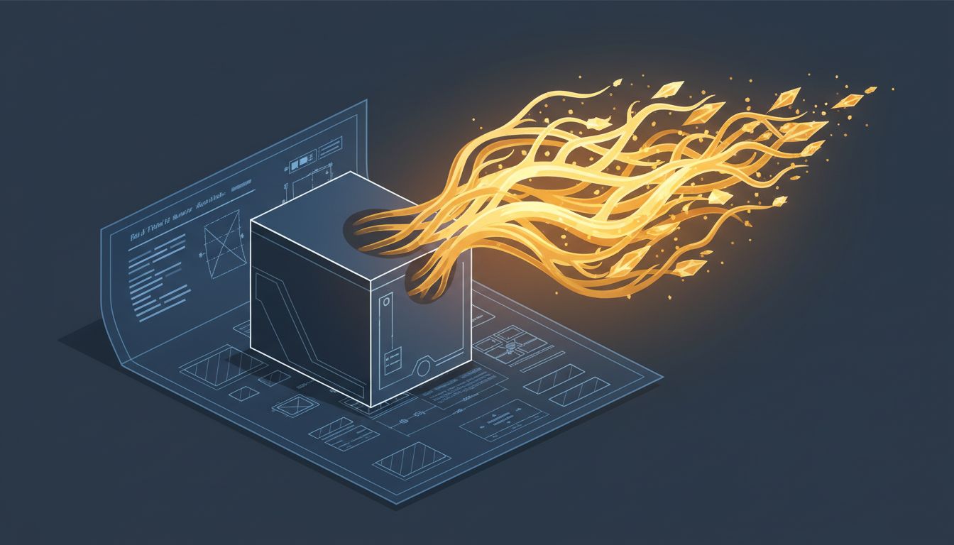 Illustration of a technical blueprint with an unexpected structure growing from its corner, representing a pivot from original product vision