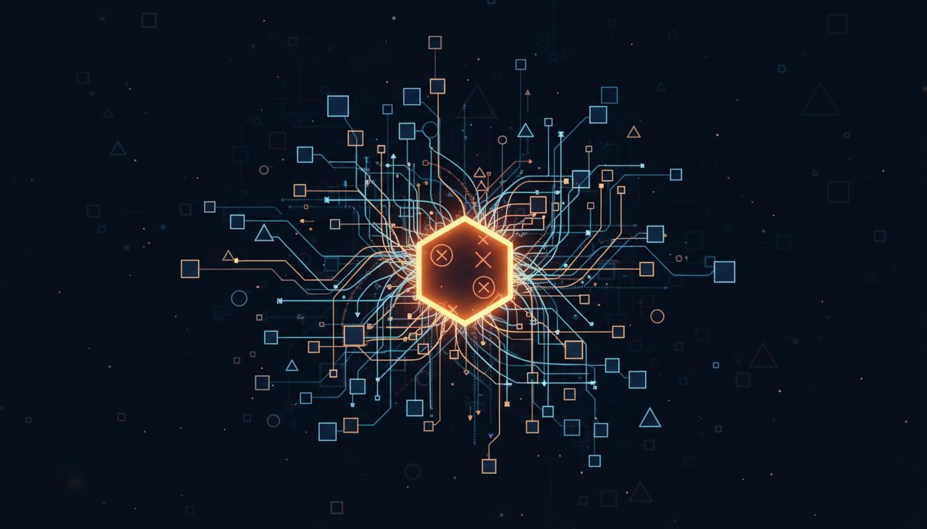 Abstract illustration of a feature node embedded in a web of dependencies, showing how difficult removal becomes