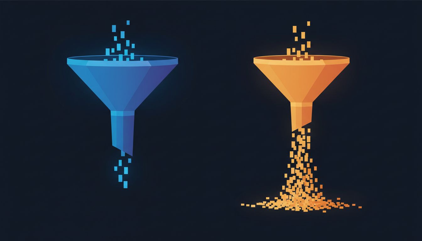Illustration of two funnels showing asymmetric task inflow and outflow
