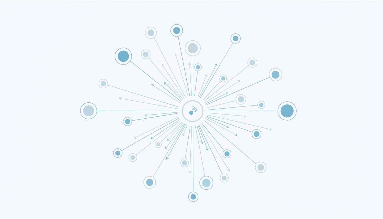 Diagram showing one central node with arrows radiating to many larger nodes, illustrating a multiplier effect