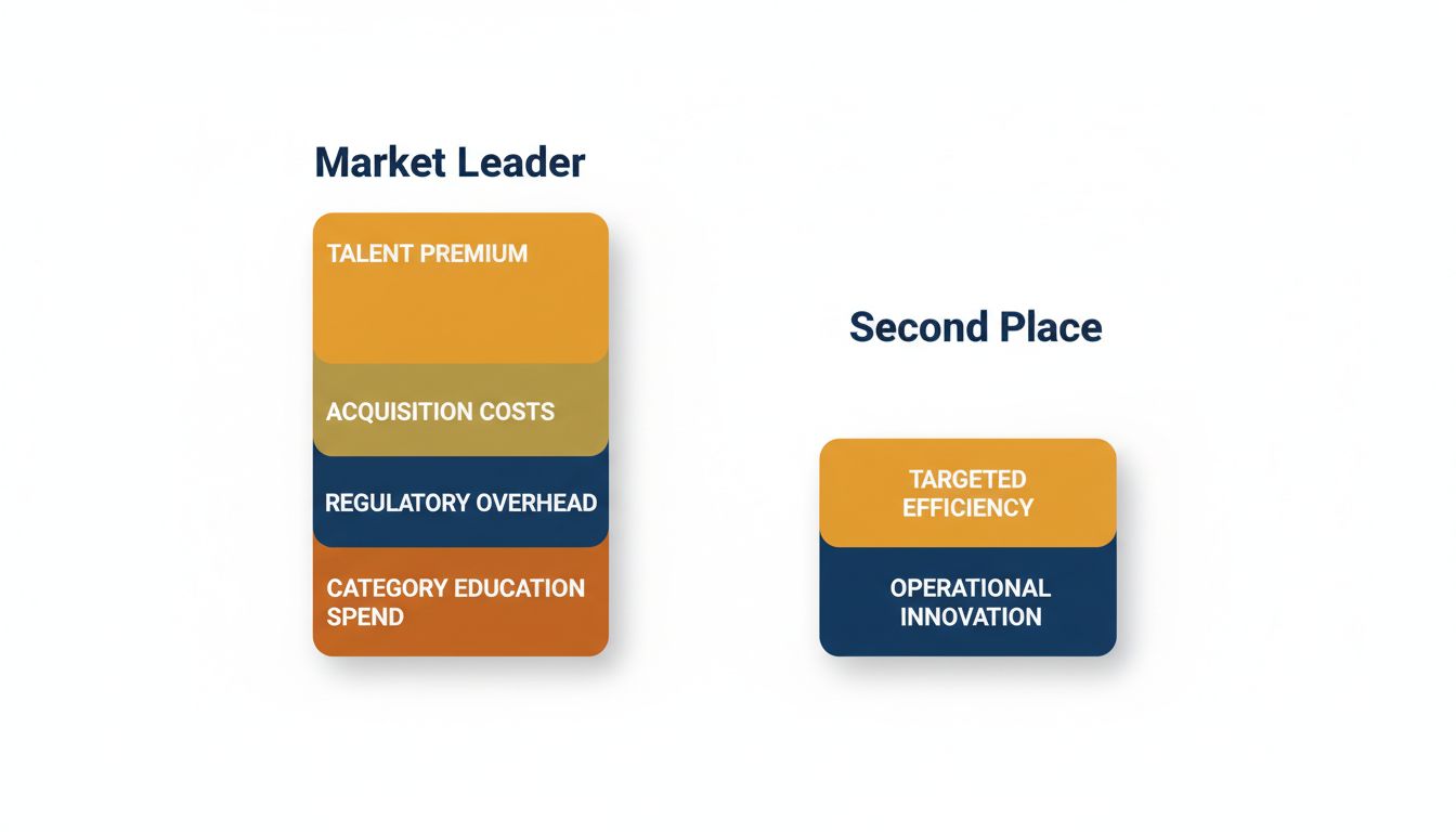 Diagram comparing cost structures of a market leader versus a second-place competitor