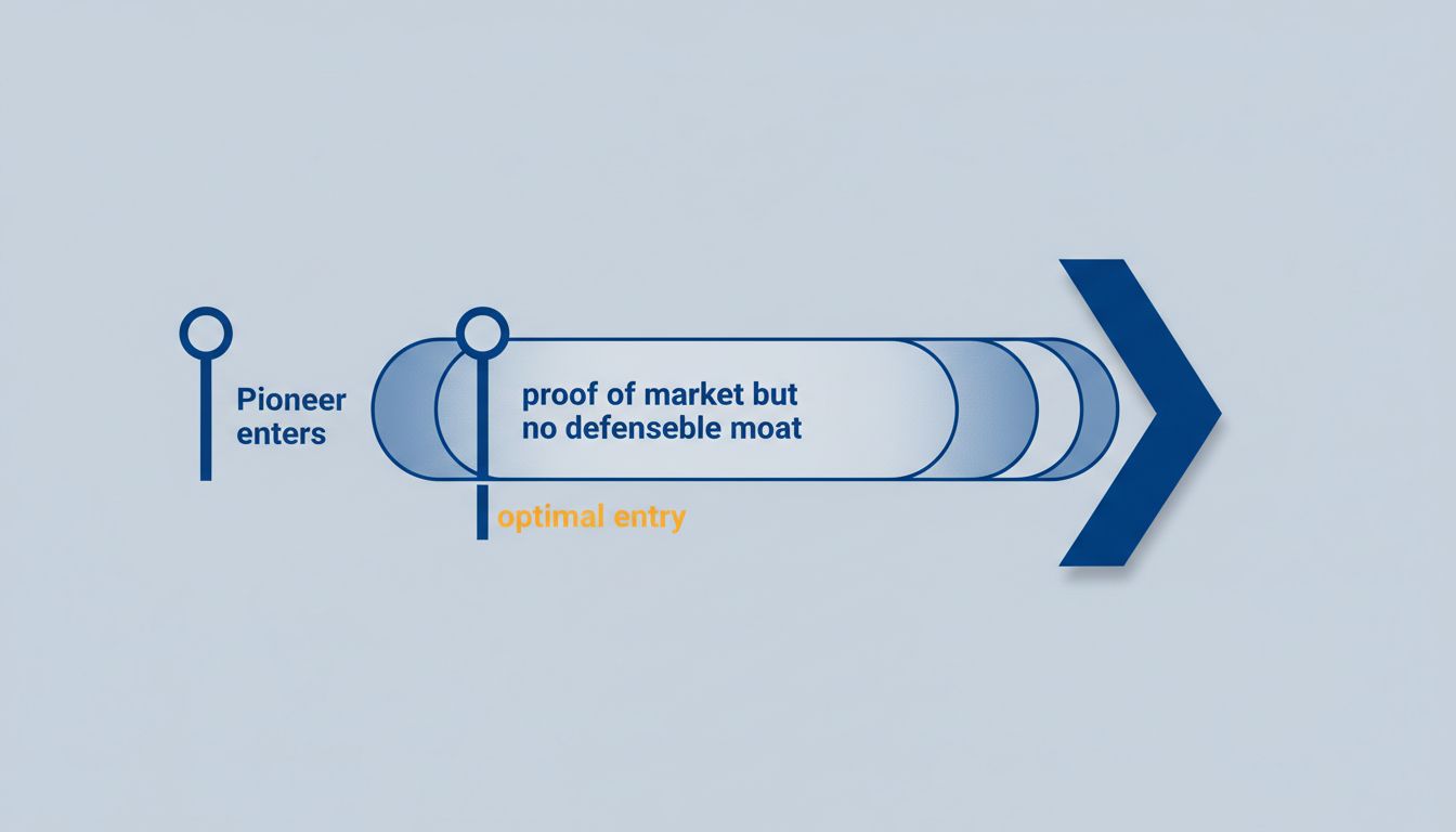 Diagram showing the optimal timing window for second movers to enter a market