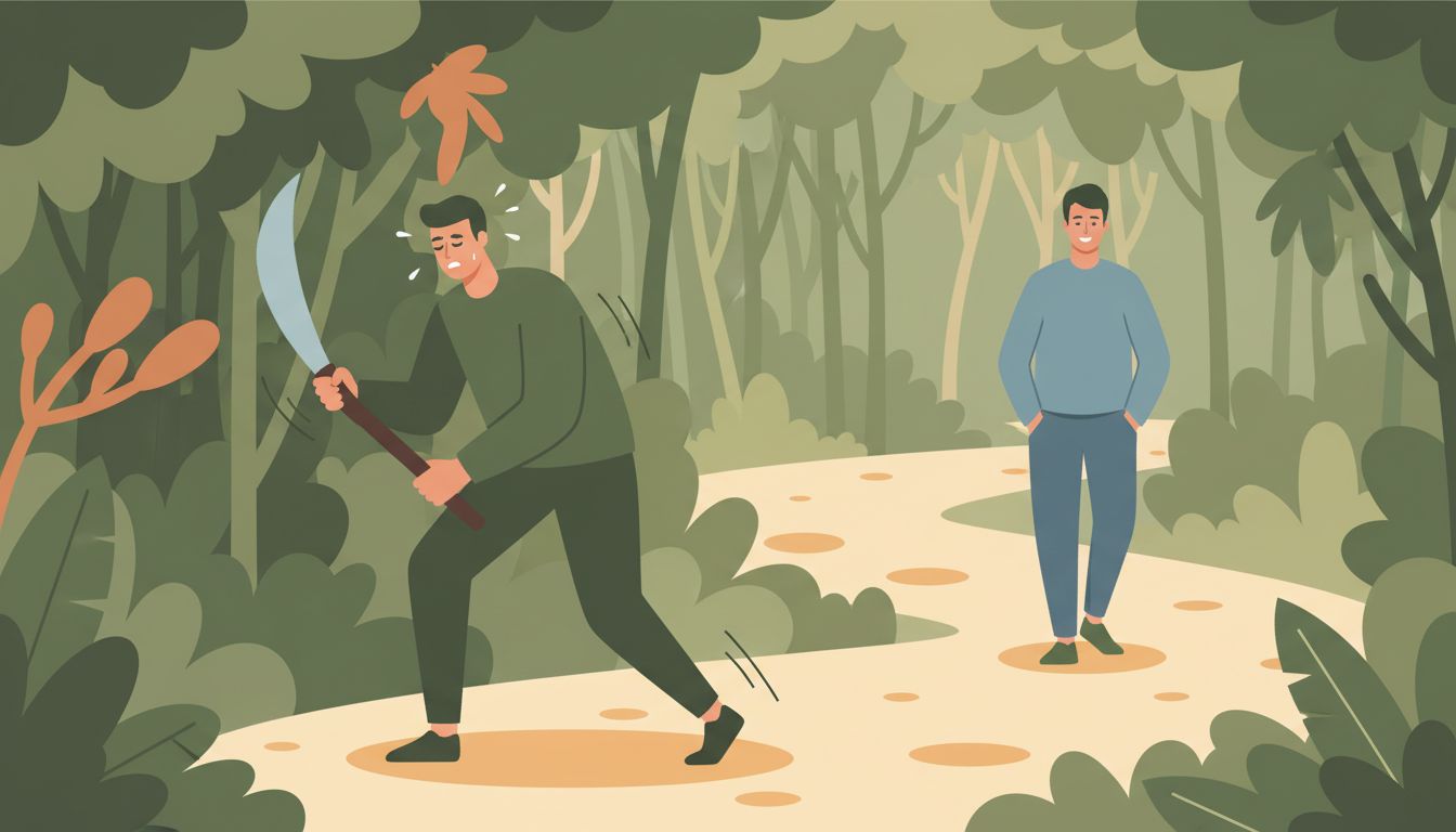 Illustration of a pioneer clearing a path while a follower walks it easily