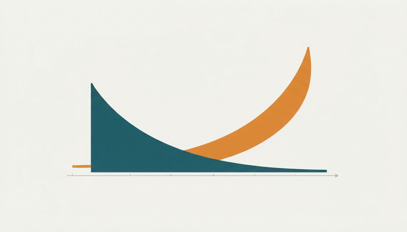 Abstract diagram showing two company growth trajectories, the second ultimately outpacing the first