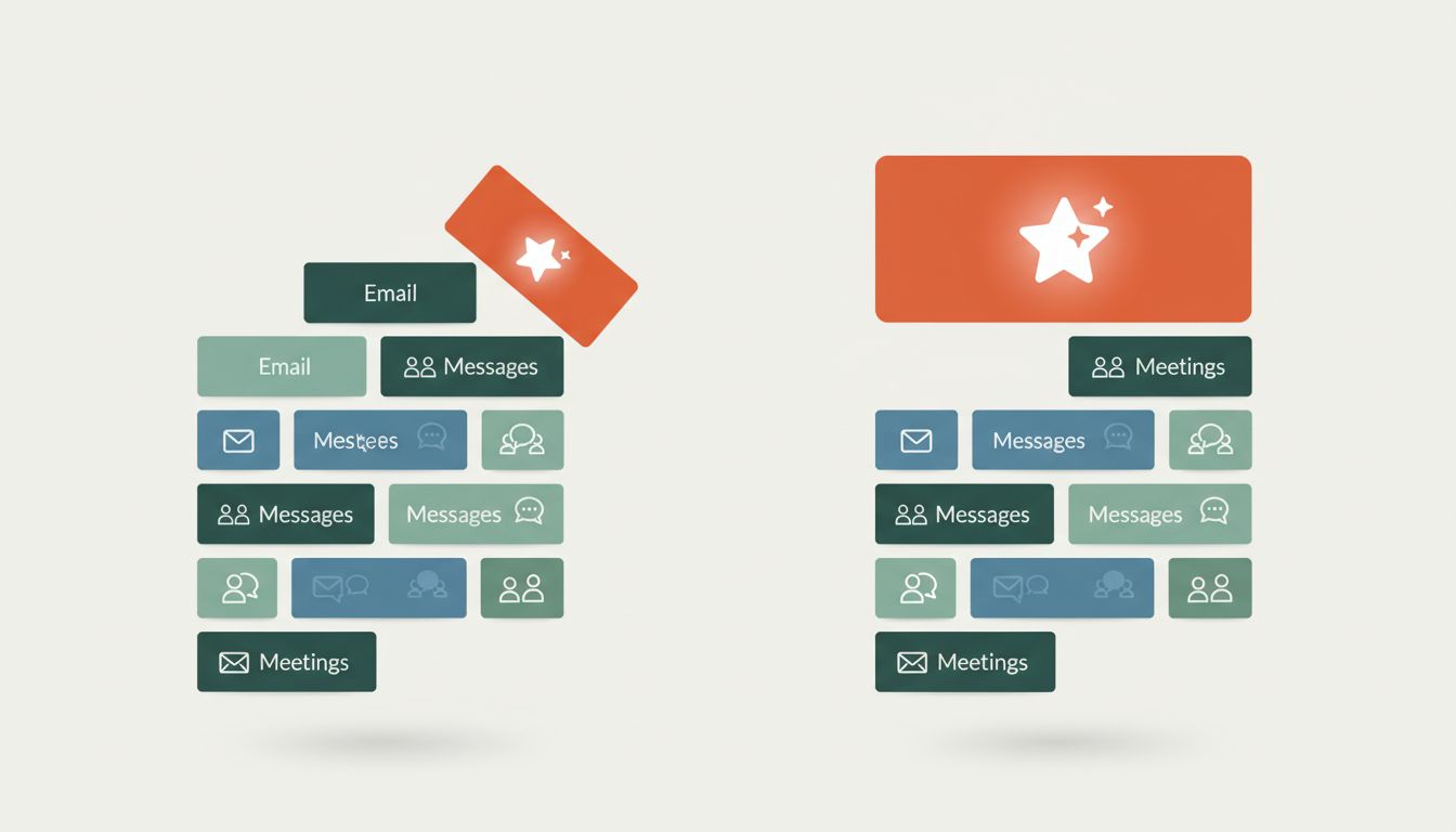 Diagram comparing reactive scheduling versus importance-first scheduling across a workday