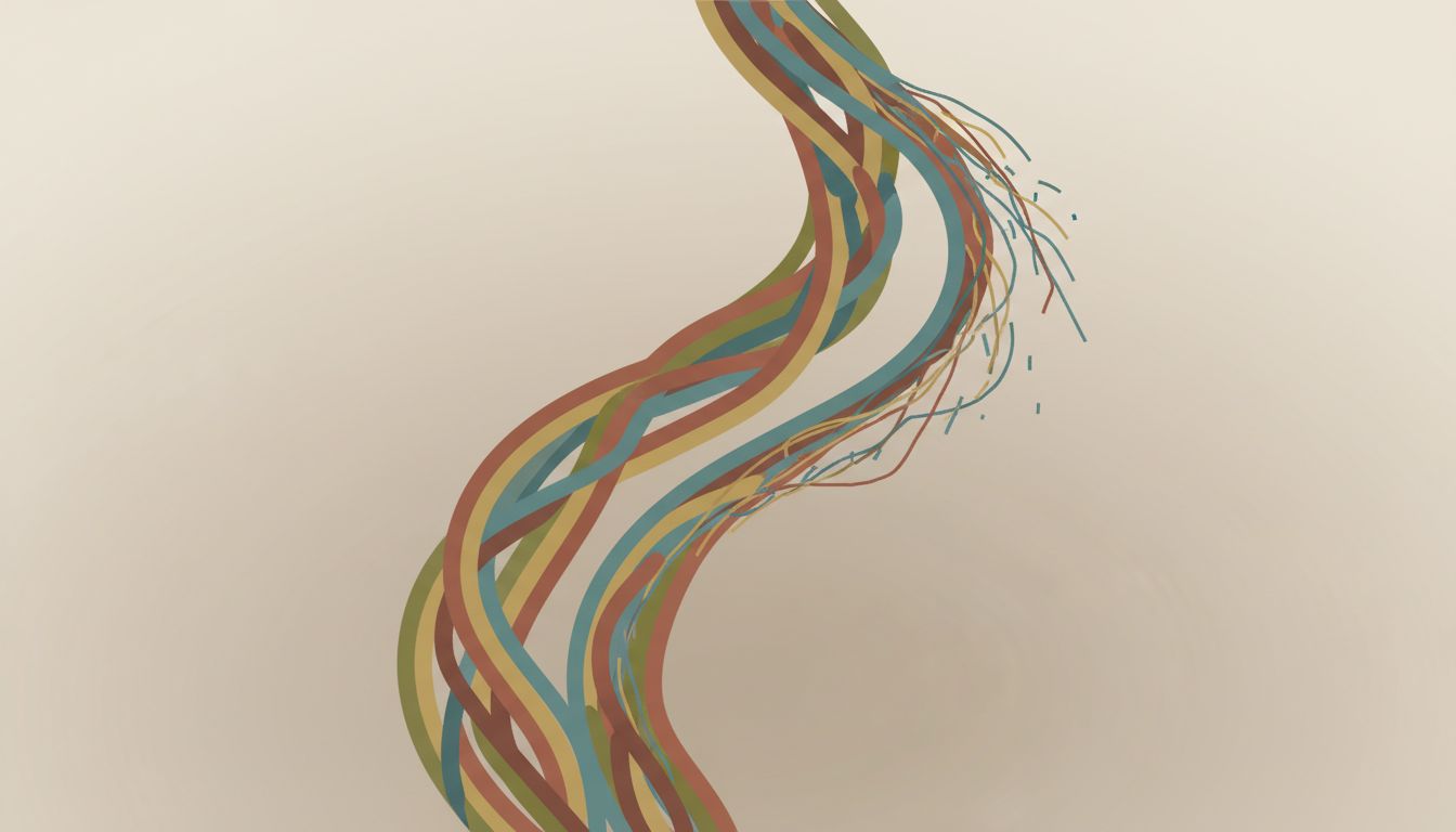 Abstract illustration of a company's resources being split between two products, each stream becoming weaker