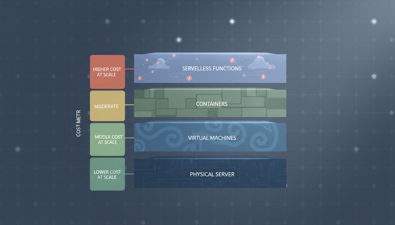 Diagram illustrating how infrastructure abstraction layers relate to cost at different usage scales