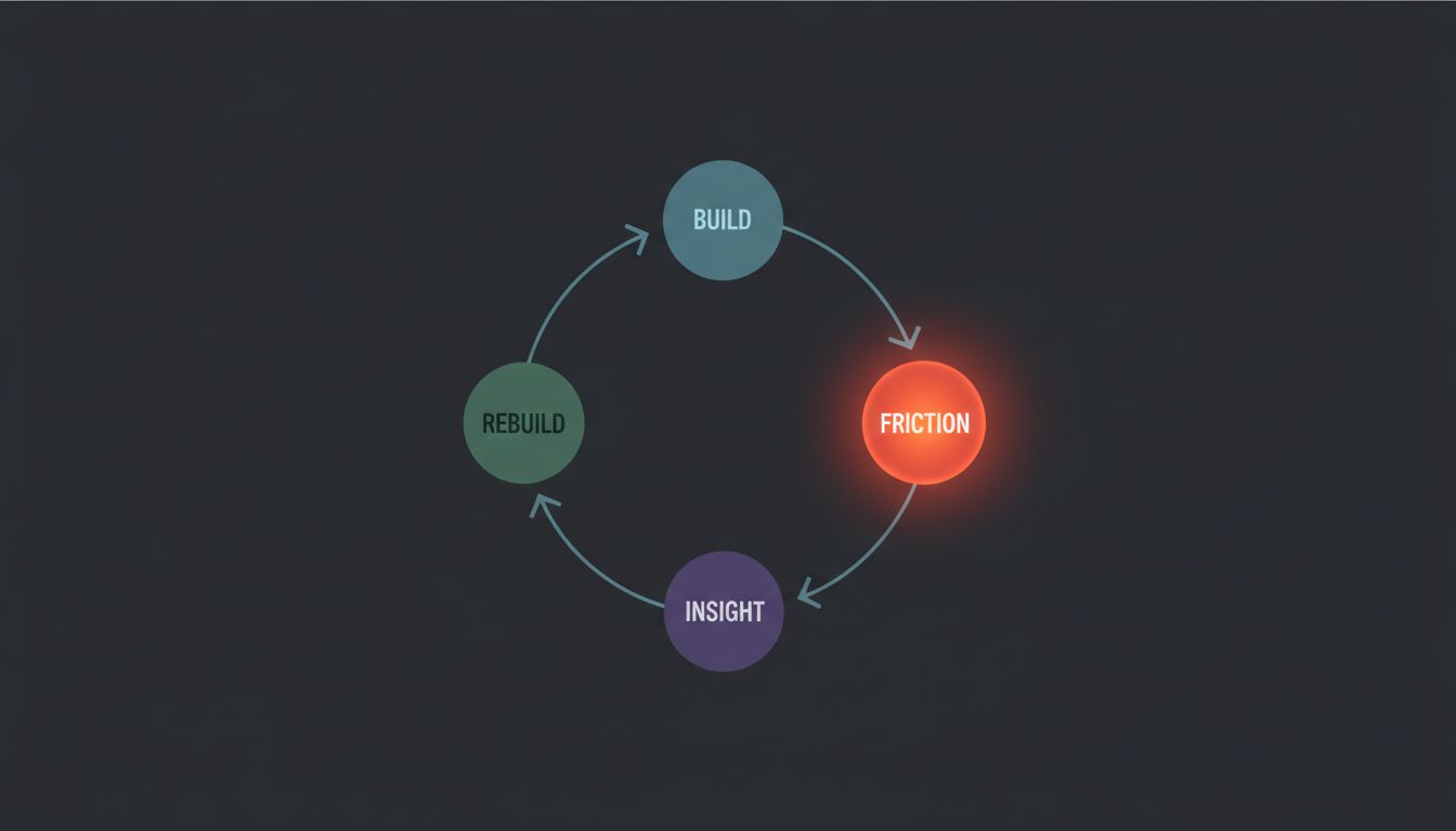 Diagram of a product iteration loop highlighting friction as the key generative node