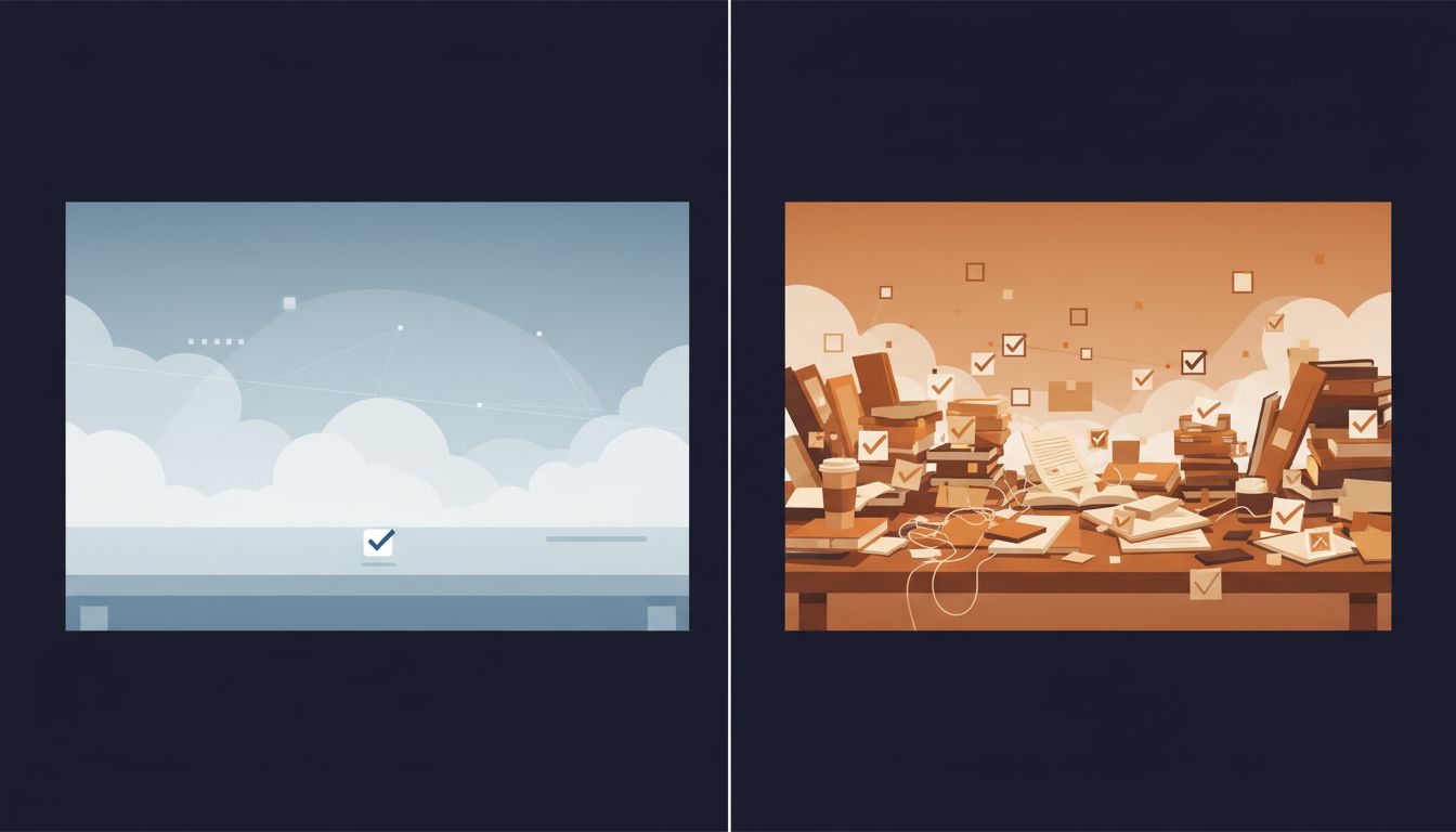 Split illustration contrasting visible output with invisible high-leverage cognitive work