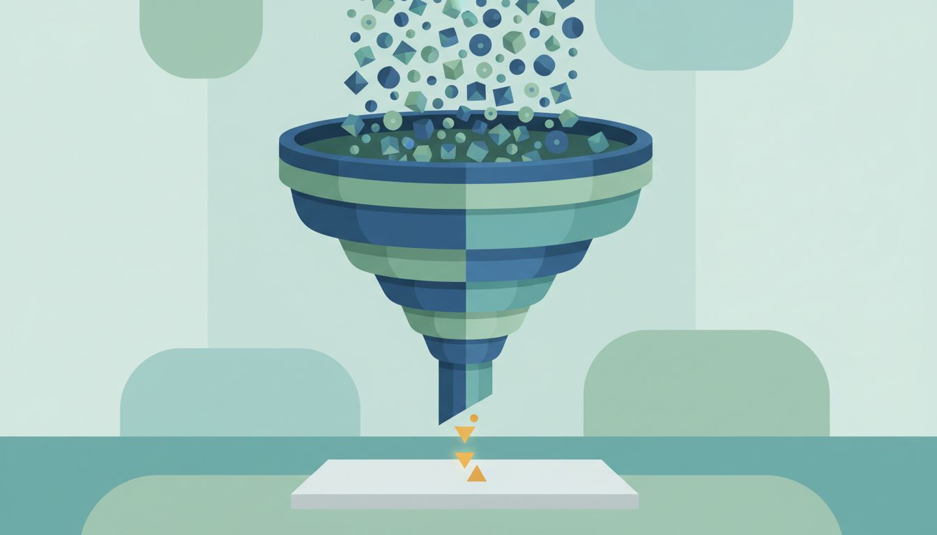 An overflowing funnel illustration showing many tasks entering and few completing