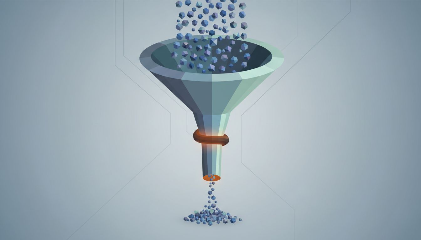 Illustration of a funnel with a wide input and a narrow output, representing how task systems accept input easily but produce output slowly