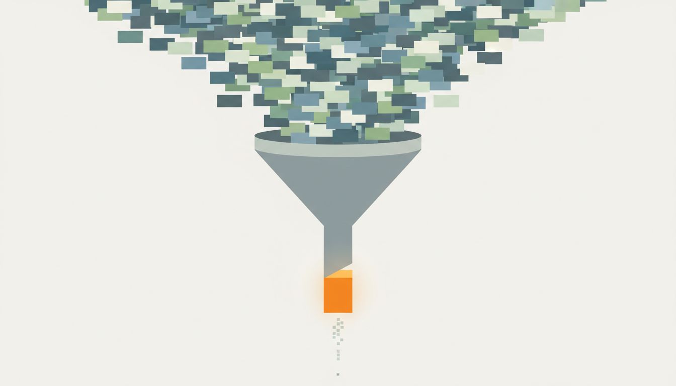 A diagram showing tasks flooding into a funnel with almost no output at the bottom, representing a task list optimized for capture over completion
