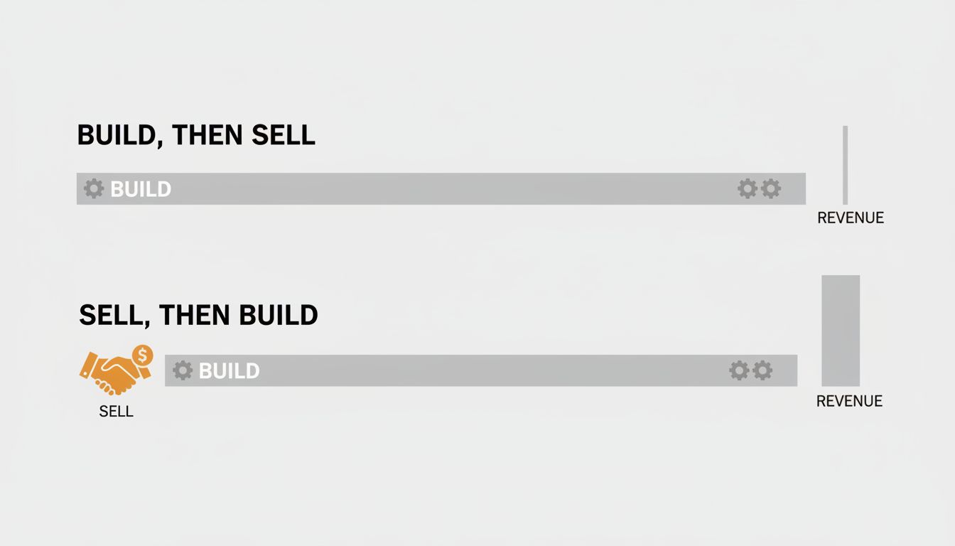 Diagram comparing build-then-sell versus sell-then-build startup timelines