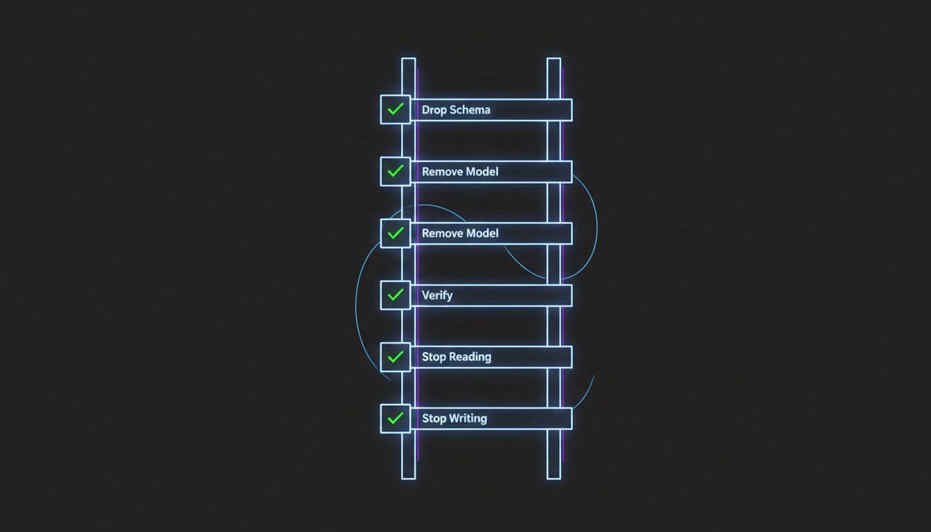A migration checklist ladder diagram with a missing step causing structural instability