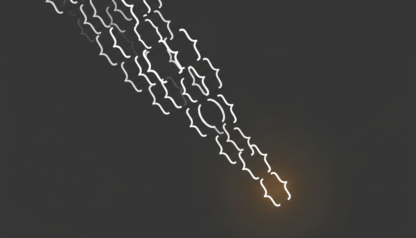 A cascade of unclosed brackets representing open cognitive loops, with one closed pair highlighted