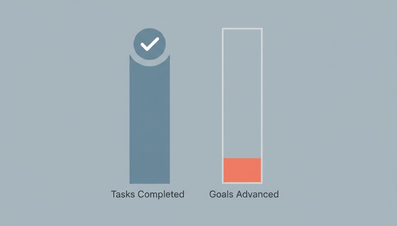 Illustration contrasting a full task completion bar against a nearly empty goal progress bar