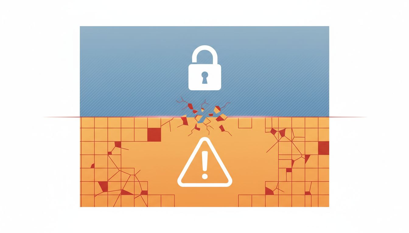 Abstract diagram showing a degraded trust boundary between instruction and data layers