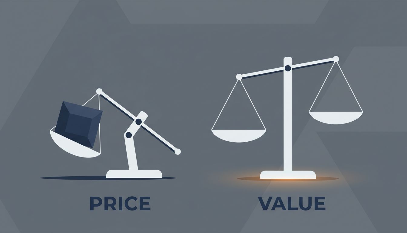 Two scales comparing price competition versus value competition, with the price scale shown as unstable and low