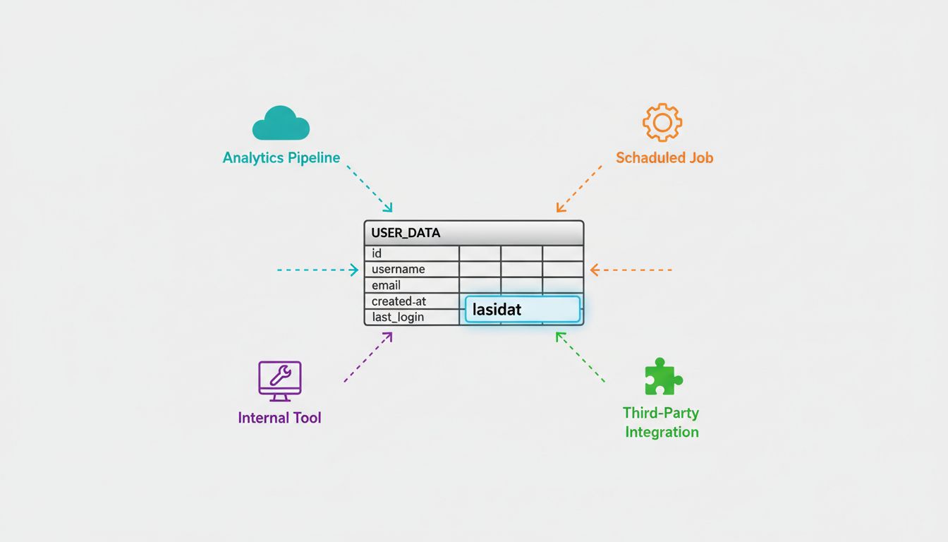 Diagram showing how a single database column connects to multiple external consumers beyond the main application